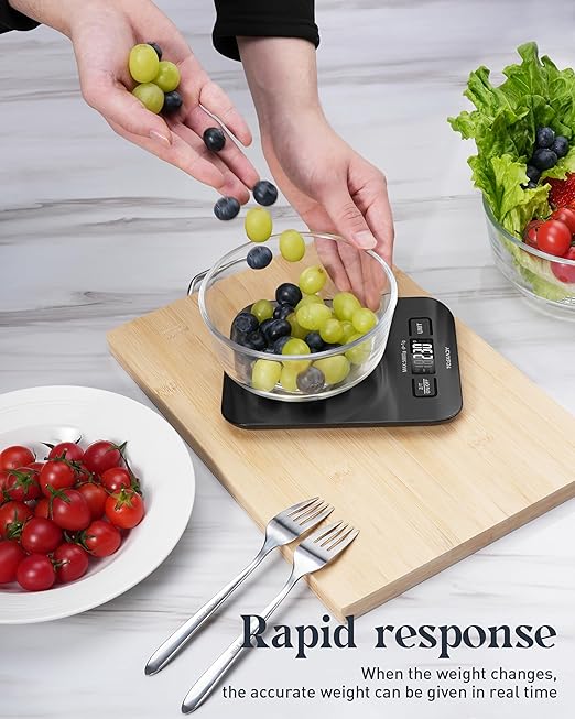 Food Scale, 11lb Digital Kitchen Scale with 6 Units LCD Display and Tare Function,Compact Design for Baking,Healthy Cooking,Meal Prep, 304 Stainless Steel Black