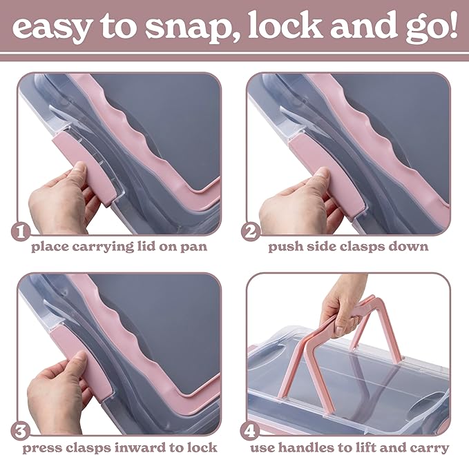 Country Kitchen Baking Pans Set - 10 Piece Non-Stick Cake Pans with Carry Lids for Easy Storage & Travel, Perfect for Parties - Stackable, Pink