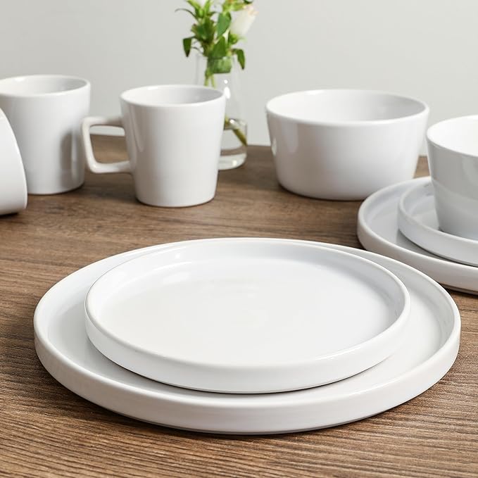 Stone Lain Celina Stoneware 32-Piece Dinnerware Set, White Glossy, Service For 8