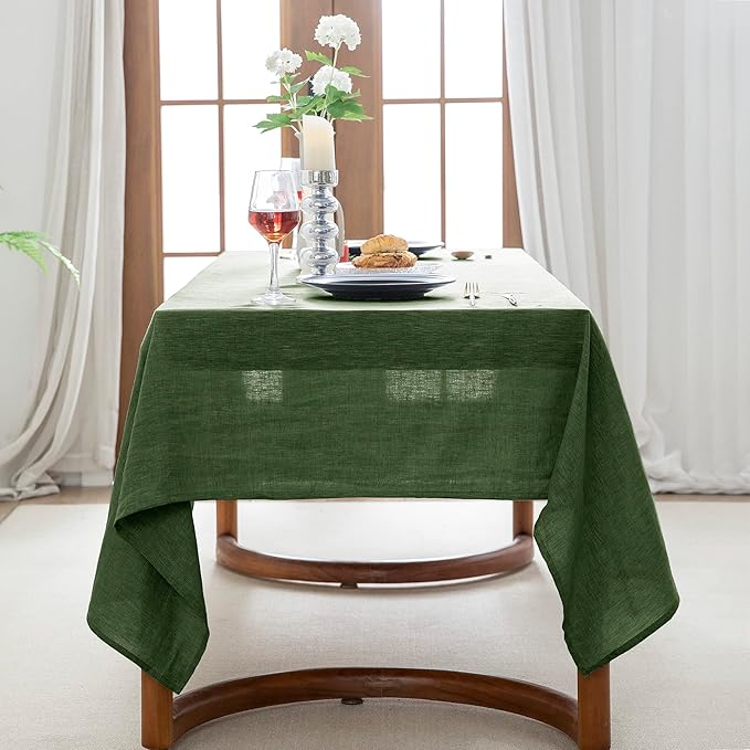 EVERLY 100% Pure Linen Rectangle Tablecloths 60x120Inches for Dining,Buffet Parties,Picnic,Events,Weddings and Restaurants,Decorative Halloween,Thanksgiving Machine Washable Tablecloths-Green