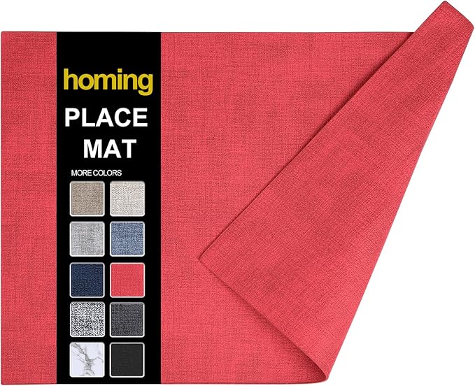 homing Faux Leather Heat Resistant Placemats 6 Packs, Waterproof Wipeable Dining PU Place Mats for Indoor & Outdoor, Easy to Clean, Red