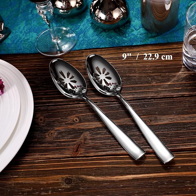 KEAWELL Premium Louis Serving Utensils, 18/10 Stainless Steel, Squared Edge Design, Mirror Finish, Dishwasher Safe (Slotted Spoons, Set of 2)