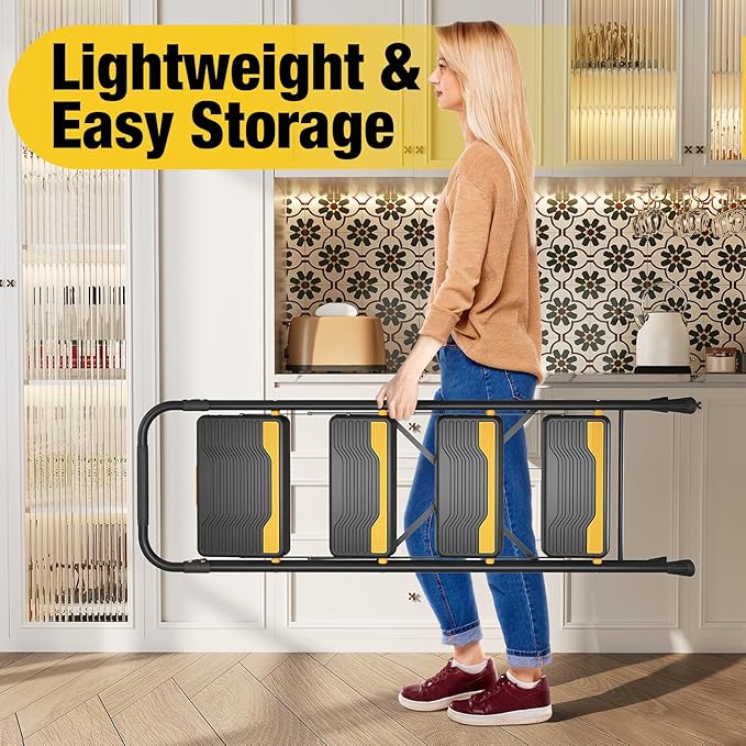 4 Step Ladder, Heavy-Duty Pass 800lb Capacity Test, Wide Anti-Slip Steps & Secure Handrail Compact, Folding Step Stool Portable Design for Home, Kitchen, Office, Pantry, Closet Use, Black