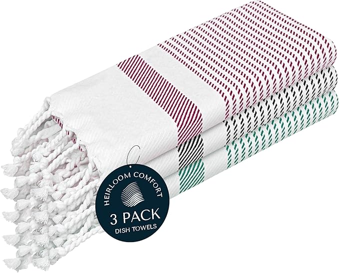 Multi Color Kitchen Towels 16x26 Inch, 3 Pack, 100% Cotton, Ultra Absorbent, Fast Dry, Machine Washable, Drying Dishes, Cleaning, Everyday Use - Burgundy, Black, Green