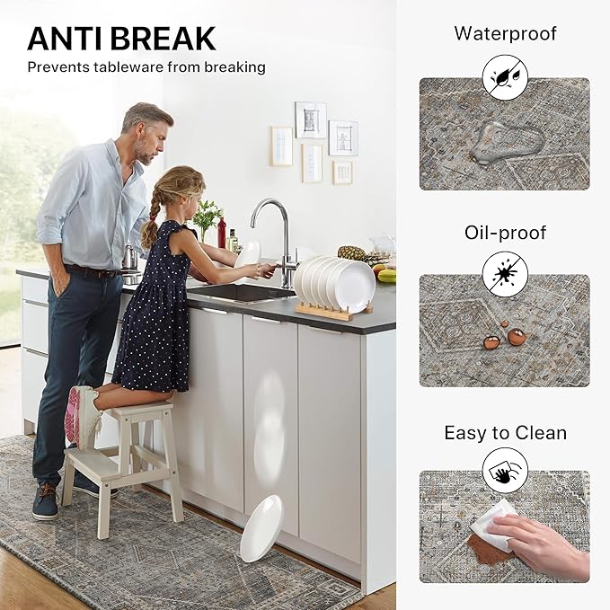 GENIMO Kitchen Mats for Floor, Washable Anti Fatigue Mat for Cushioned, 17.3"x59", Waterproof Kitchen Rugs, Non Slip Foam Comfort Standing Mat Rug for Home, Runner, Sink, Laundry, Lightgrey