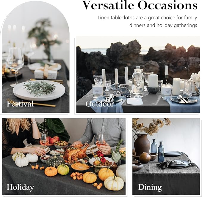 Linen World 100% Linen Tablecloth, Grey Tablecloth 90" x 60" Inch, Washable Rectangular Tablecloth for Dining, Outdoor, Weddings and Restaurants, Decorative Valentine Easter,Jacquard Weave Design