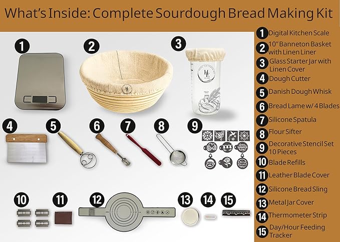 30 PCS-Sourdough Starter Kit with Kitchen Scale, 10-Inch Banneton Bread Proofing Basket, Sourdough Starter Jar, Bread Lame, Dough Whisk, Sourdough Kit with Bread Baking Supplies, and Bread Tools