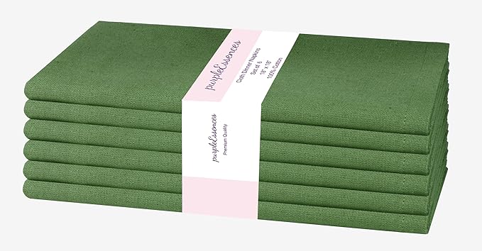 PurpleEssences Set of 6 Cloth Dinner Napkins 100% Cotton 18x18 Inch - Soft Durable Washable - Ideal for Farmhouse Party Christmas Holiday Winter - Perfect Everyday Use Table Linen - Sage Green