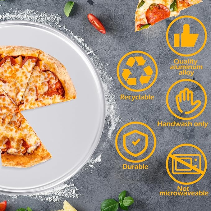 12 Pieces Pizza Pan Bulk Restaurant Aluminum Pizza Pan Set Round Pie Cake Plate Rust Free Cake Tray for Oven Baking Home Kitchen Restaurant Easy Clean(18 Inch)