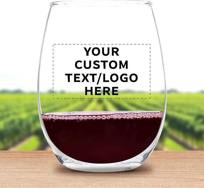 Custom Stemless Wine Glass 9 oz. Set of 100, Personalized Bulk Pack - Great for Wedding Favors, Bachelorette Party Decorations, Party Favors, Color Bottom - Clear