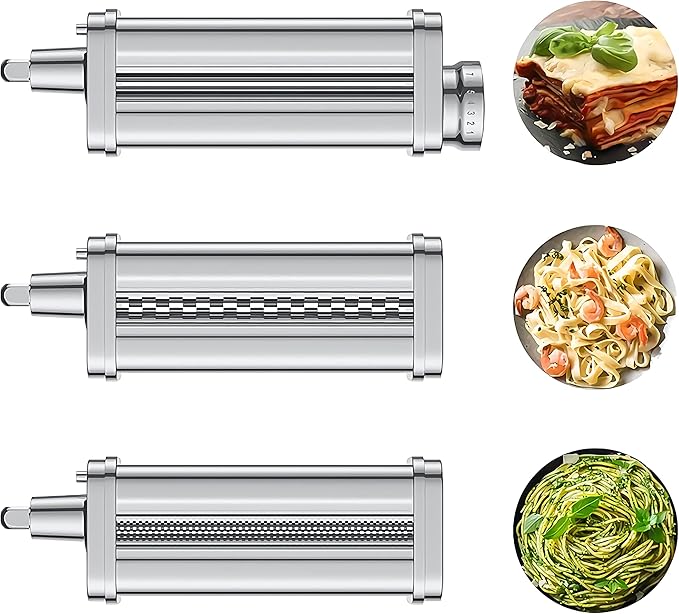 Pasta Attachment for KitchenAid Stand Mixer, 3 Piece Pasta Making Kit Including Pasta Roller, Cutter for Authentic Spaghetti and Fettuccine Sheets, Durable Noodle Accessories by Cofun