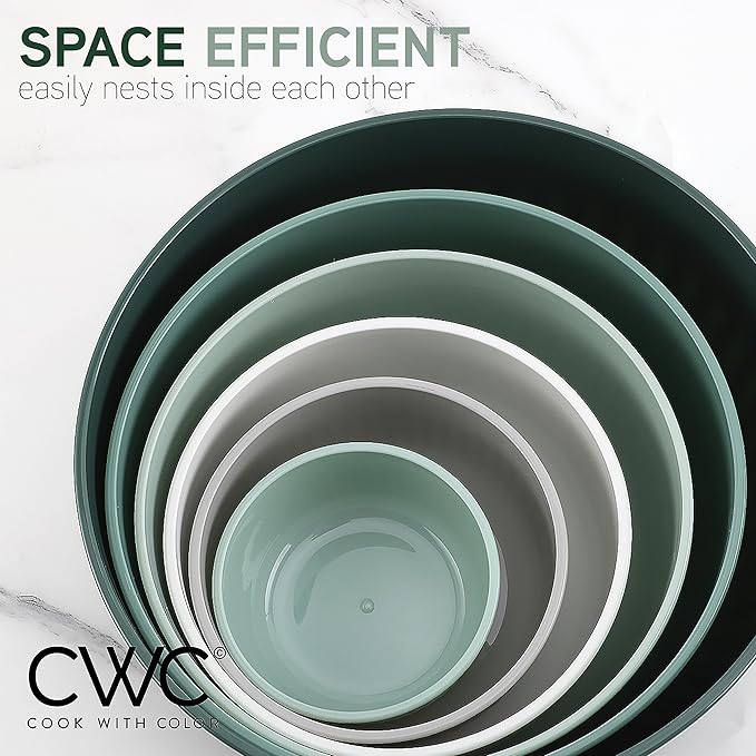 COOK WITH COLOR Prep Bowls with Lids- Wide and Deep Nesting Plastic Small Mixing Bowl Set with Lids, 12 Piece Set - Wide Bowls, Sage