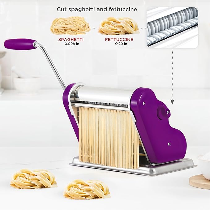 PASTALINDAClassic 200 Pasta Maker Machine, 20 cm Wide Rollers, 9 Thickness Positions, 2 Cutting Positions, Stainless Steel. Includes Reinforced Hand Crank And Two Clamps