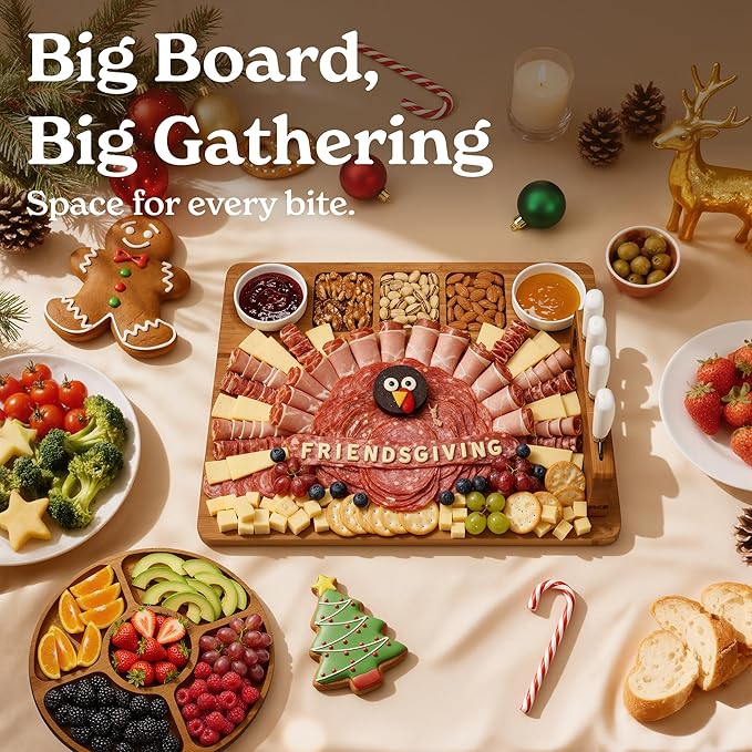 SMIRLY Charcuterie Boards Set - Large Bamboo Cheese Board Set - House Warming Gifts New Home, Wedding Gift for Couple, Bridal Shower Gift, Birthday Gifts for Women