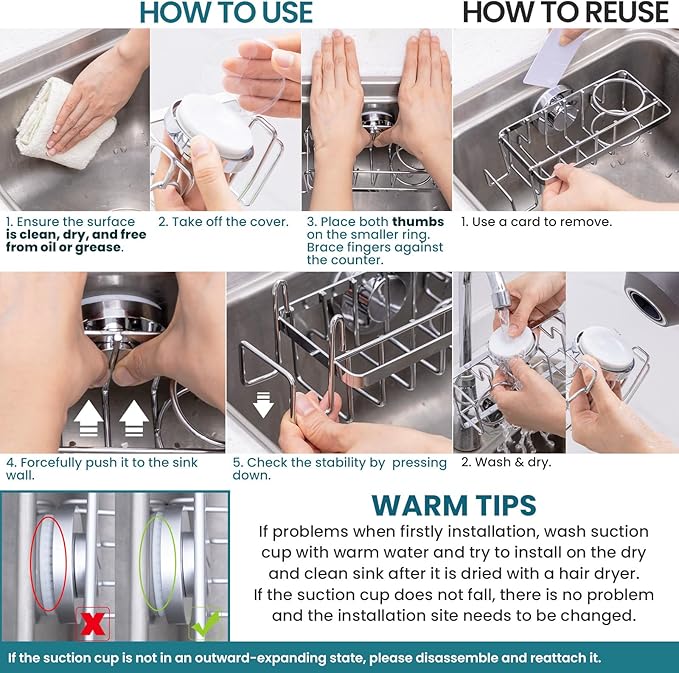 TAILI 4-in-1 Rustproof Sink Caddy & Sponge Holder with Removable Strong Suction Cup for Kitchen Sink - Silver