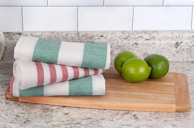 Urban Villa Dinner Napkins Horizontal Stripes Cloth Napkins Set of 12 Ruby/Green Color Dinner Napkins 20x20 Inches 100% Cotton Over sized Cloth Napkins with Mitered Corners Dinner Napkins