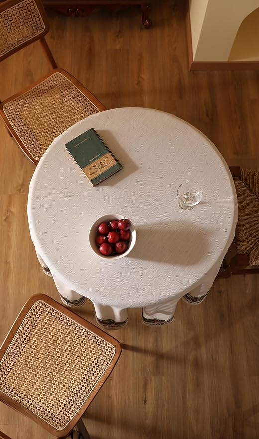 Christmas Tablecloth for Round Tables,Linen Table Cloth with Leaves and Pinecones Pattern,Heavy Durable Table Cover for Dining Thanksgiving Kitchen Decor Party Christmas,Diameter 67"