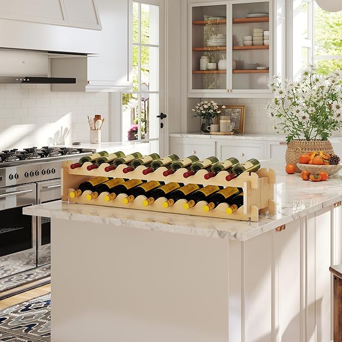 JAXPETY Stackable Wine Rack,6-Tier Wobble-Free Modular Wines Holder,Continuously Store Pinot Bottles,Floor Freestanding Storage Display Shelf for Kitchen Cellar Home Bar(54 Bottle)