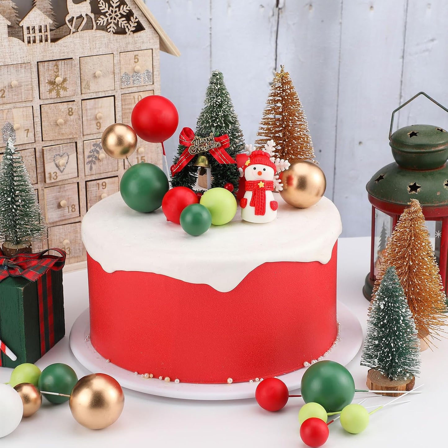 108 Pcs Balls Cake Topper DIY Cupcake Insert Foam Balloons for Cake Baking Wedding Anniversary Birthday Decoration(Various Green, Red, Gold, White,Multi Sizes)