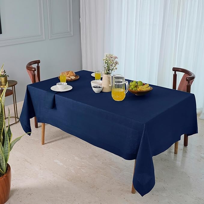 D'Moksha Homes Linen Tablecloth 60 x 108 Inch - 100% Pure Linen Navy Blue Tablecloth for Rectangle Tables - Machine Washable Table Cloth for Summer, Fall and Halloween