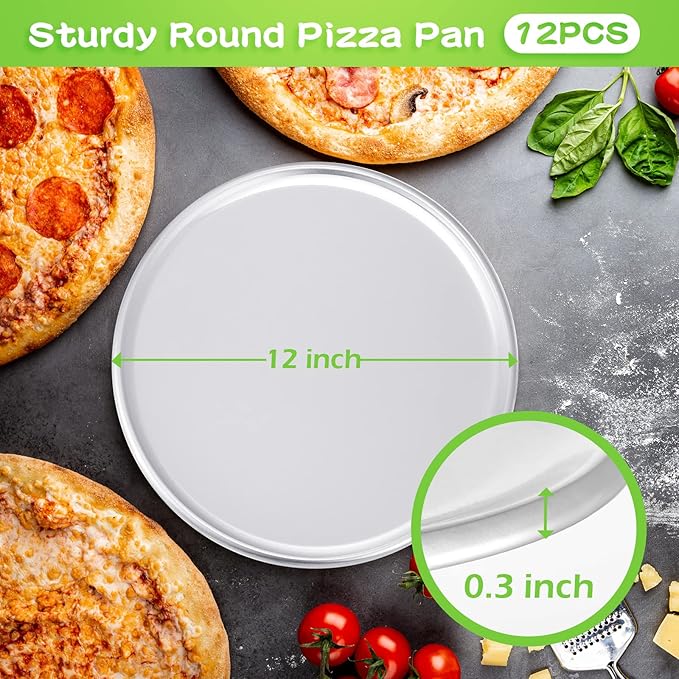 12 Pieces Pizza Pan Bulk Restaurant Aluminum Pizza Pan Set Round Pie Cake Plate Rust Free Cake Tray for Oven Baking Home Kitchen Restaurant Easy Clean(12 Inch)