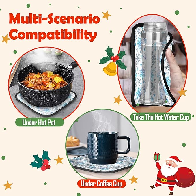 Oven Mitts Pot Holders Set 3 for Kitchen, Christmas Snowflakes Insulation Oven Gloves Heat Resistant Pot Pads Cook Essentials Accessories for BBQ Baking Cooking Kitchen Decor Gifts for Women