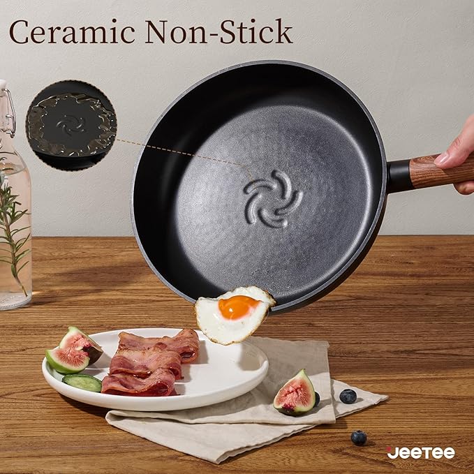 JEETEE Ceramic Cookware Set, 15 PCS Pots and Pans Set Non Stick with Removable Handles, Non Toxic Induction Kitchen Cookware Sets, Dishwasher/Oven Safe PFAS/PTFE/PFOA Free Black