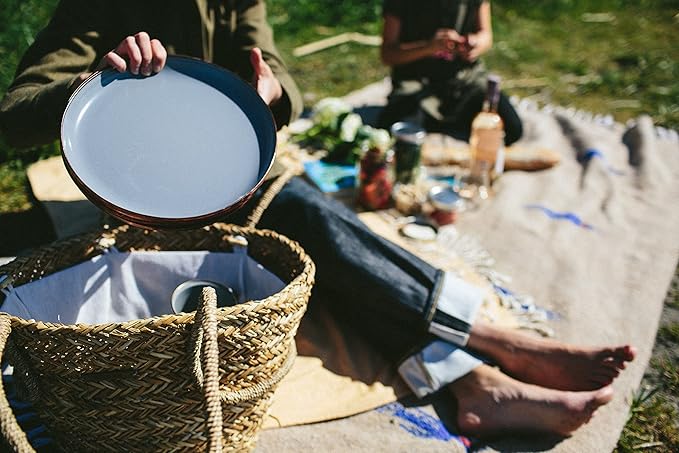 Barebones Enamel Deep Plate - Set of 2 Dinner Plates - Hand-Finished Baked Stainless Steel Trim Plate Set - Camping Kitchen and Dish Set (Slate Gray)