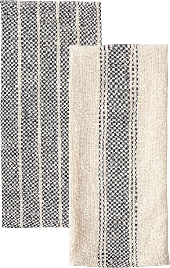 KAF Home Natural Rustic Farmhouse Slubbed Kitchen Towel | 100% Cotton Dish Towel, 18 x 28 Inches | Soft and Absorbent (Black, Set of 4)