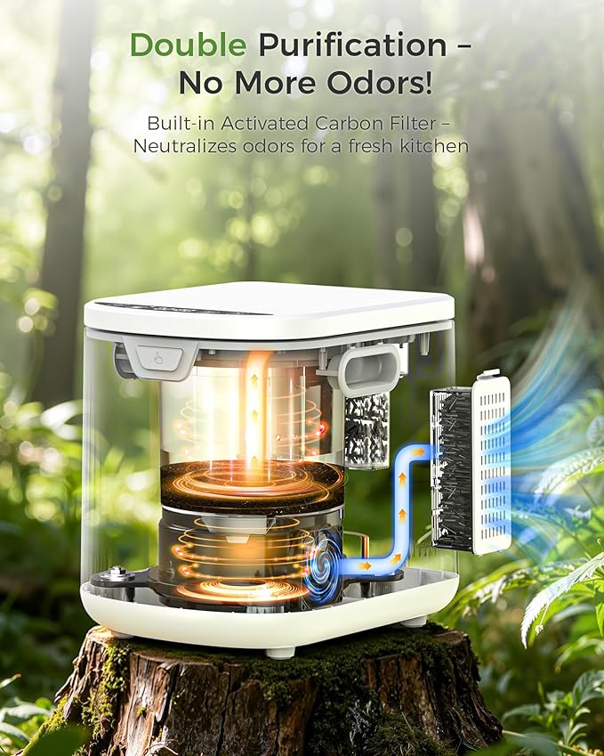 Electric Composter for Kitchen, 2.5L (Max 3.3L) Smart Countertop Compost Bin with Auto-Cleaning | Odorless | Low Noise | LED Display, Turns Food Waste to Fertilizer, Food Composter for Home