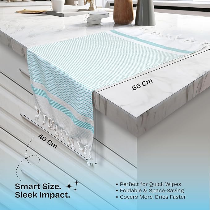 Aqua Blue Turkish Kitchen Towels 16x26 Inch, 3 Pack, 100% Cotton, Super Absorbent, Fast Dry, Machine Washable, Dish Towel with Tassels for Drying Dishes, Cleaning, Everyday Use