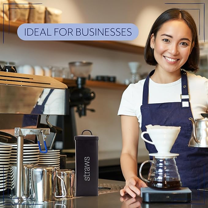 AuldHome Design Farmhouse Enamelware Straw Holder (Black); Retro Metal Straw Storage Canister