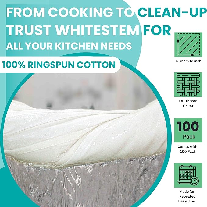 Dish Cloths Cotton| Kitchen Wash Cloth | Shop Towels Absorbent and Lint Free Flour Sack| Dishcloths for Kitchen Washing Dishes| Thick Absorbent Quick Dry Dish Rags | 100 Pack 13"x13" Natural