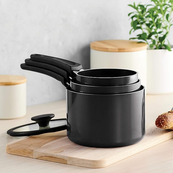 Tramontina Aluminum Non Stick 6-Piece Nesting Sauce Pan Set with Lids - Gray, Kitchen Nonstick Cookware Set, Dishwasher and Oven Safe