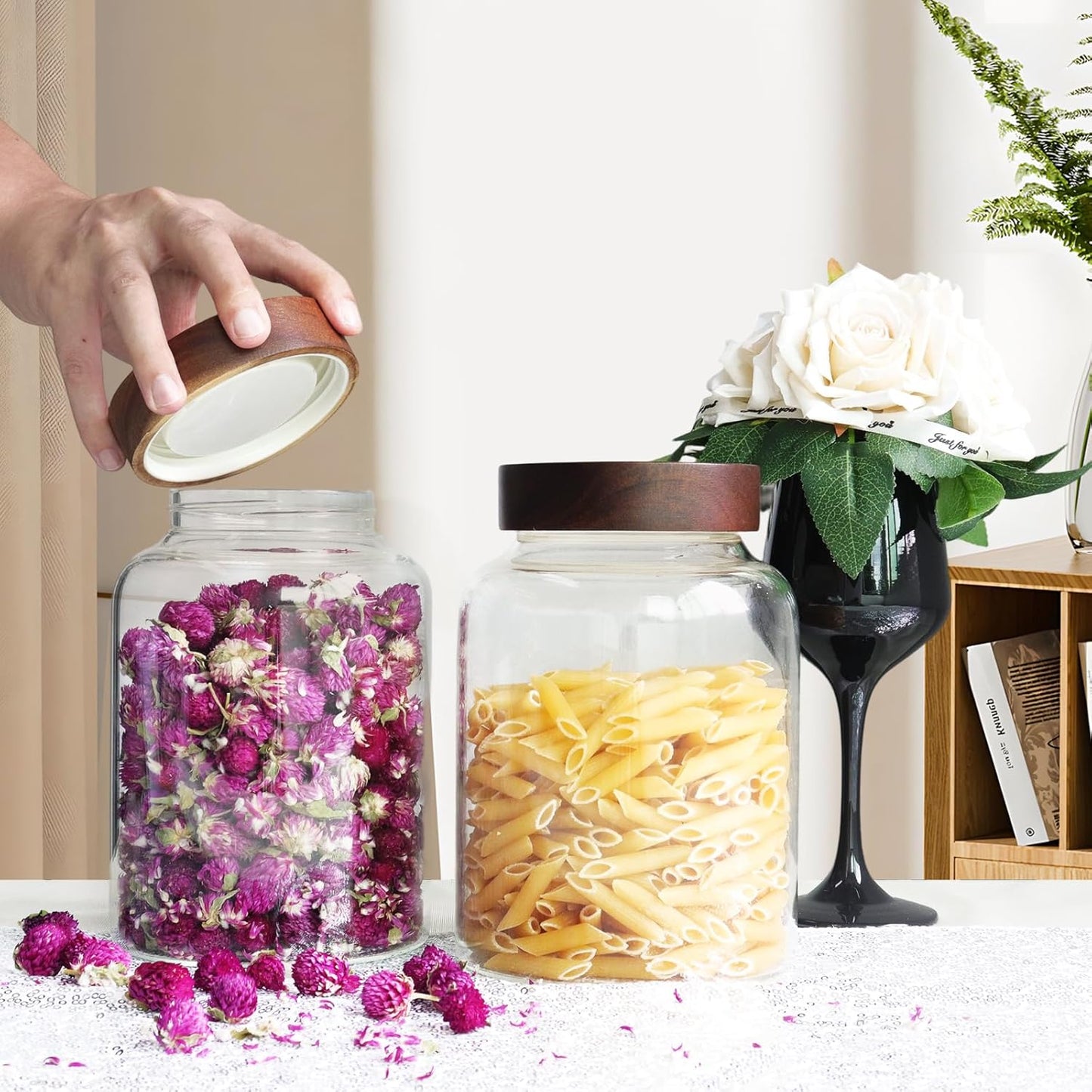 Glass Spice Jar Coffee Sugar Container Airtight Glass Jar Food Storage Canisters Bottle for Kitchen Seasoning Tea Herb Overnight Oats Bar Parfait Snacks (1800(60oz)-2 pack-no spoon)