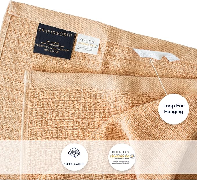CRAFTSWORTH Kitchen Towels, 15 x 26 Inches, Pack of 6, 400 GSM, 100% Ring Spun Cotton, Tan Solid, Super Soft and Absorbent