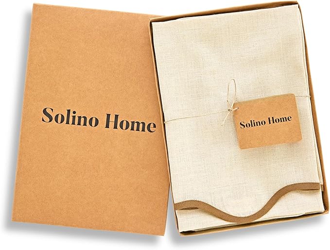 Solino Home Linen Scallop Cloth Napkins Set of 4-100% Pure Linen Brown Sugar and Natural Dinner Napkins 20 Inch for Fall, Autumn - Giselle Scallop Edge, Handcrafted and Machine Washable