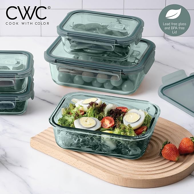 COOK WITH COLOR Premium 10-Pc. Colored Glass Food Container Set - 5 Rectangles - Leakproof Lids - Meal Prep, Storage, Teal