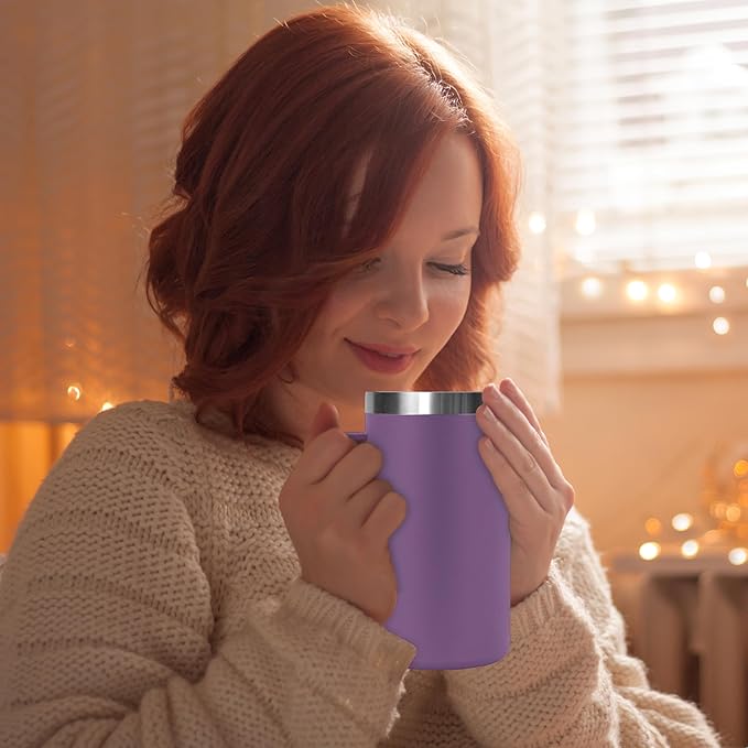 DOMICARE 24oz Mug with Handle and Lid, Stainless Steel Coffee Mug, Travel Mug with Handle, Double Wall Vacuum Coffee Tumbler, Reusable Insulated Cup, Dark Purple, Pack 4