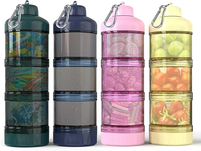 BYLWORKOUT 3-Layer Protein Powder Travel Container with Funnel and Keychain | Portable Food Storage Organizer for Gym, Fitness, Kitchen, Camping, Hiking, and Travel (Ink Blue)