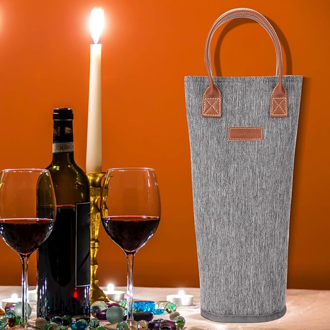 Single Bottle Insulated Wine Tote, 1 Bottle Wine Carrier Bag Padded Wine Cooler Perfect Wine Lover's or Wedding Gift-Grey