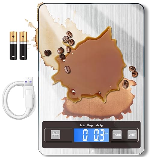 hito Food Scale 33lb Digital Kitchen Scale Rechargeable Waterproof Weight Grams and oz 1g/0.1oz Precise, for Weight Loss, Cooking and Baking, Ash Silver