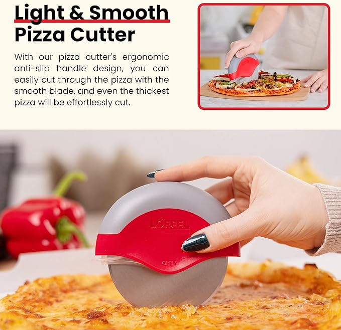 Premium Pizza Cutter Wheel - Slicer with Protective Blade Guard - Razor Sharp Stainless Steel - Easy to Clean & Detachable Slicer - Round Shaper With Cover & Slip Resistant Handle