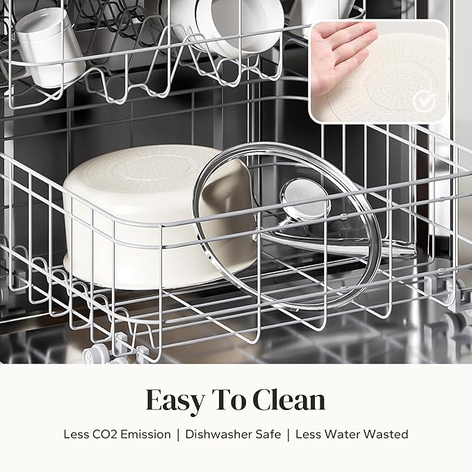 Redchef Nonstick Ceramic Sauce Pan With Lid, 3.5QT Small Cooking Pot with Stay-Cool Handle, Kitchen Non Toxic Soup Pot, PTFE & PFOA Free, Oven & Dishwasher Safe, Compatible with All Stovetops-Beige