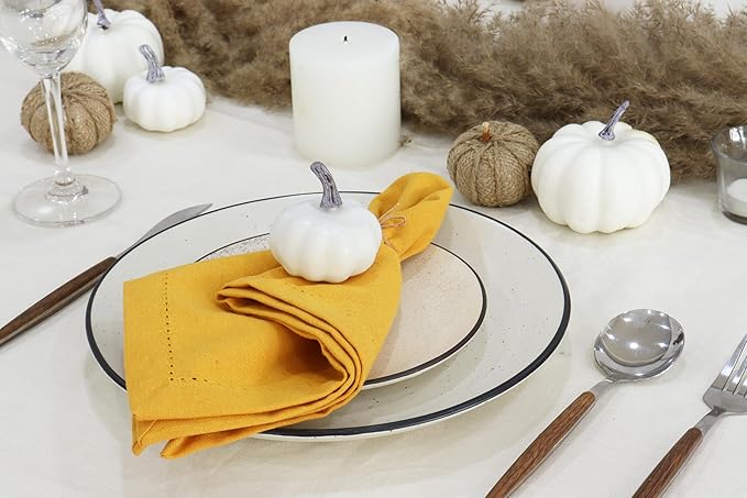 PurpleEssences Set of 12 Hemstitch Cloth Dinner Napkins 100% Cotton - Soft Durable Washable - Ideal for Wedding Christmas Holiday Winter - Perfect Everyday Use Table Linen 18x18 - Golden Yellow