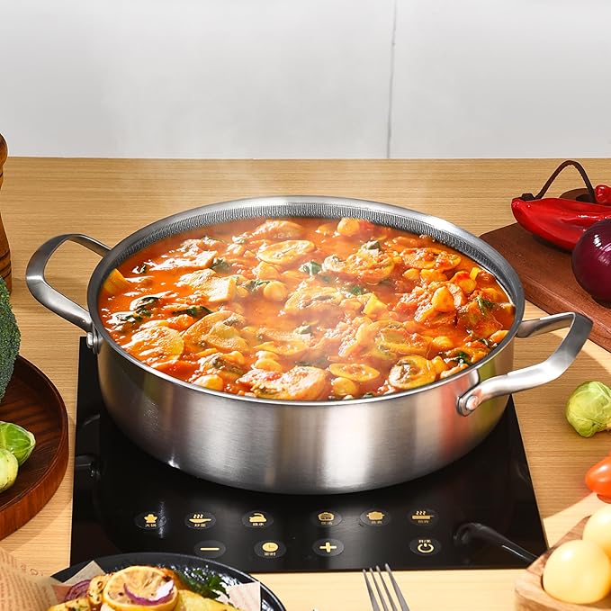 Inqibee 7 QT Hybrid Tri-Ply Stainless Steel Non Stick Sauté Pan with Lid,12 Inch Induction Deep Frying Pan,Large Skillet,Dishwasher and Oven Safe