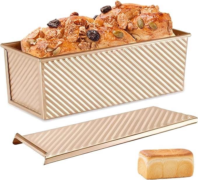 Pullman Loaf Pan with Lid 13x4, Large Bread Pan for Homemade Sandwich with Cover, 2.2lb Long Bread Loaf Tin for Sourdough, Nonstick & Easy Clean (Gold)