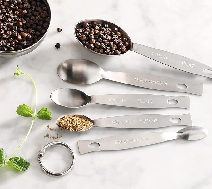 New Star Foodservice 43129 18/8 Stainless Steel Measuring Spoons (Set of 5), Silver
