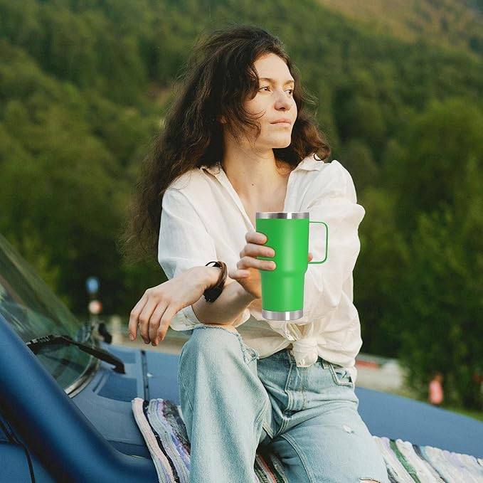 20 oz Tumbler with Handle and Lid, Stainless Steel Tumbler Insulated Travel Coffee Mug, Spill Proof Double Wall Vacuum Tumbler Cup Keep Drink Hot & Cold, Green, 1 Pack