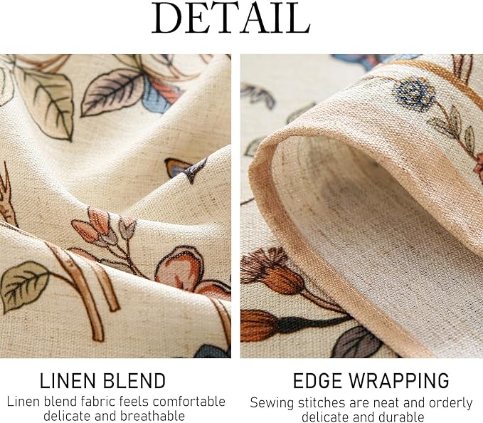 French Tablecloth for Rectangle Tables,Linen Table Cloth with Flowers and Birds Pattern,Heavy Durable Table Cover for Dining Thanksgiving Kitchen Decor Party Banquet Christmas,55"*79"